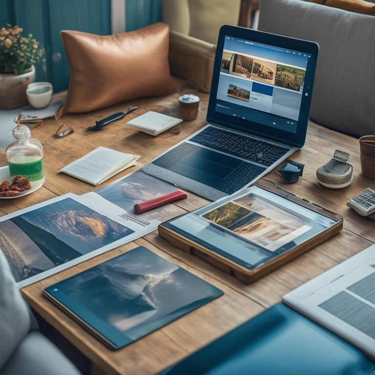 An illustration of a person effortlessly reorganizing digital files on a tablet, with a serene background, surrounded by folders and devices, conveying a sense of ease and digital tidiness.