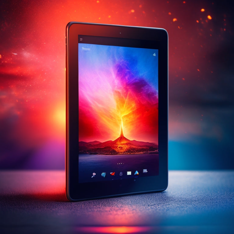 An Amazon Fire tablet with a cracked screen, surrounded by broken shackles, transitioning into a vibrant, whole device with Google Play icons and a glowing aura, set against a dark-to-light gradient background.