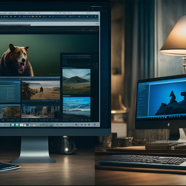 A split-screen image featuring a cluttered computer desktop on the left, with scattered music files and folders, and a tidy Spotify interface on the right, with organized playlists and albums.