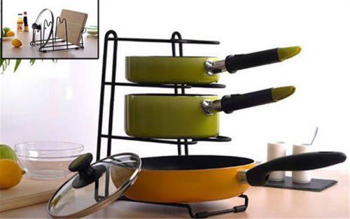 3 Slots Pan Stand Dish Rack Pot Holder Cookware Organizer â