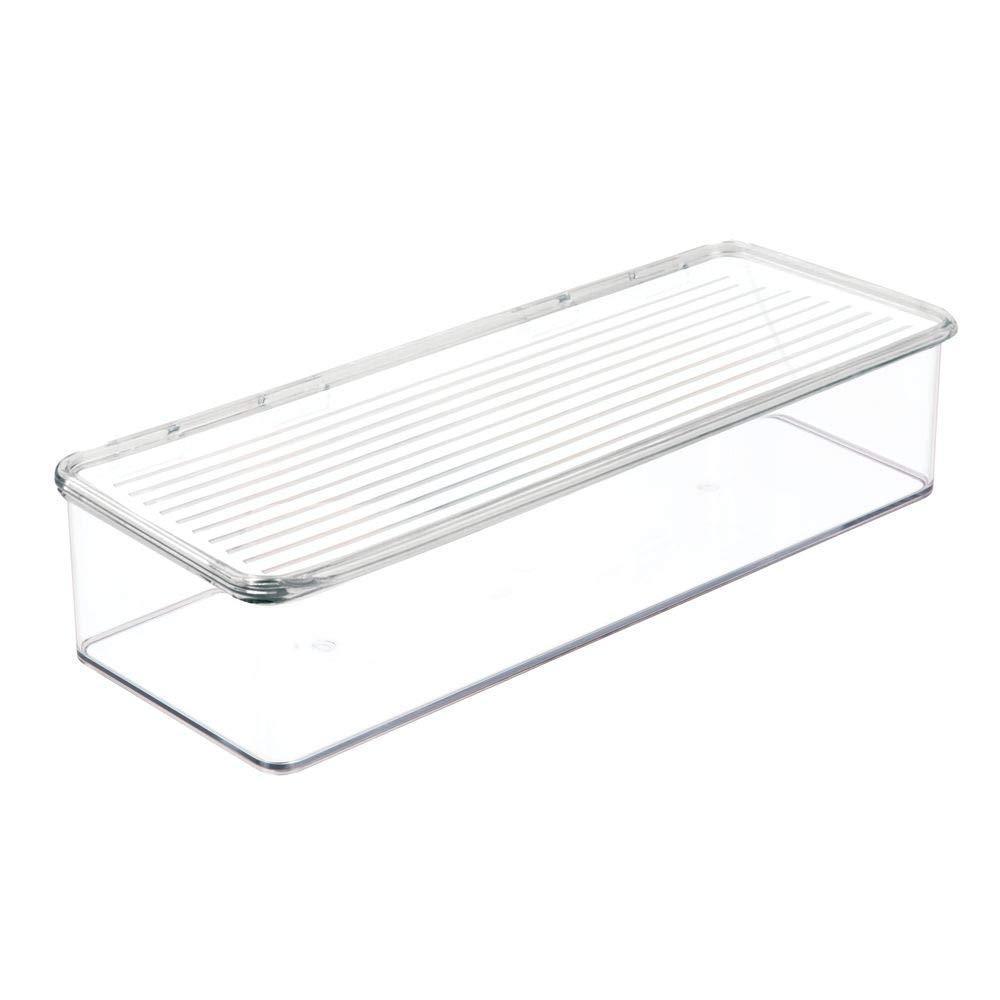 Best seller mdesign stackable kitchen pantry cabinet refrigerator food storage container bin attached lid organizer for packets snacks produce pasta bpa free food safe 8 pack clear