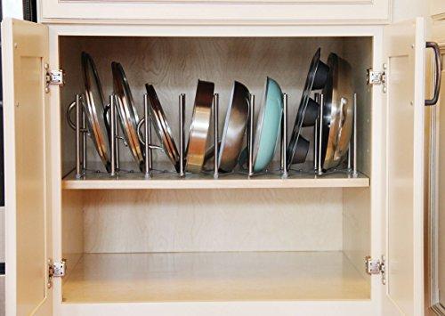 Budget friendly brightmaison kitchen pot lid plate holder rack stainless steel 8 sectional adjustable length accordion style can be extended to 30