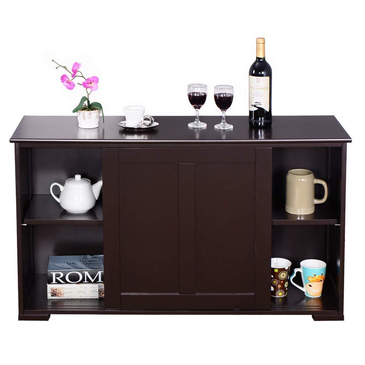 Storage organizer costzon kitchen storage sideboard antique stackable cabinet for home cupboard buffet dining room espresso sideboard with sliding door