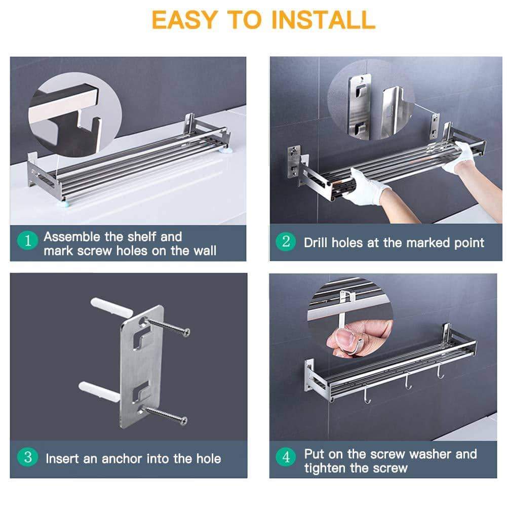 Organize with eastore life wall mounted spice rack with 4 hooks 304 stainless steel seasoning storage shelf for kitchen easy to assemble 23 6 inch