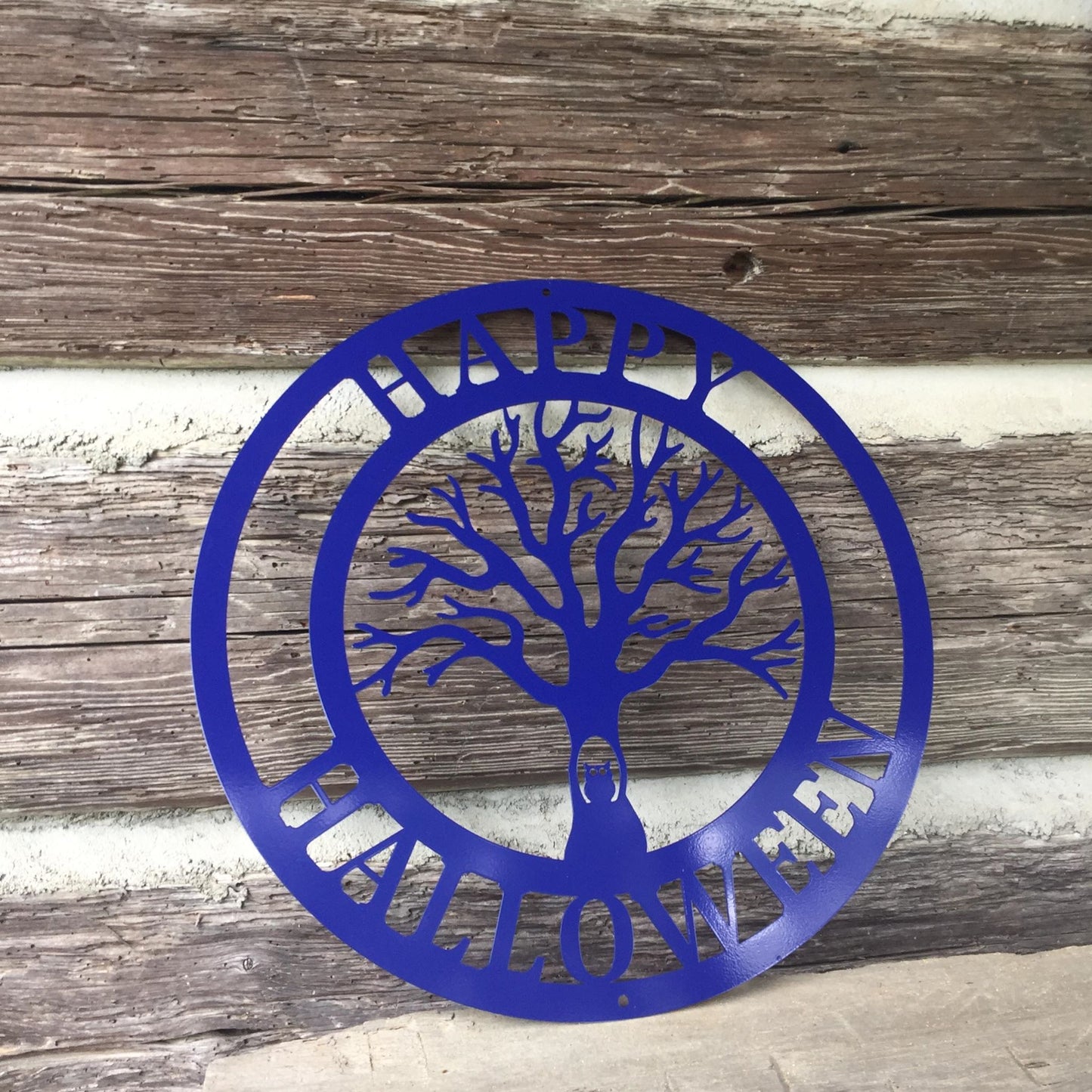 Custom Metal Spooky Halloween Tree with Owl Welcome Sign