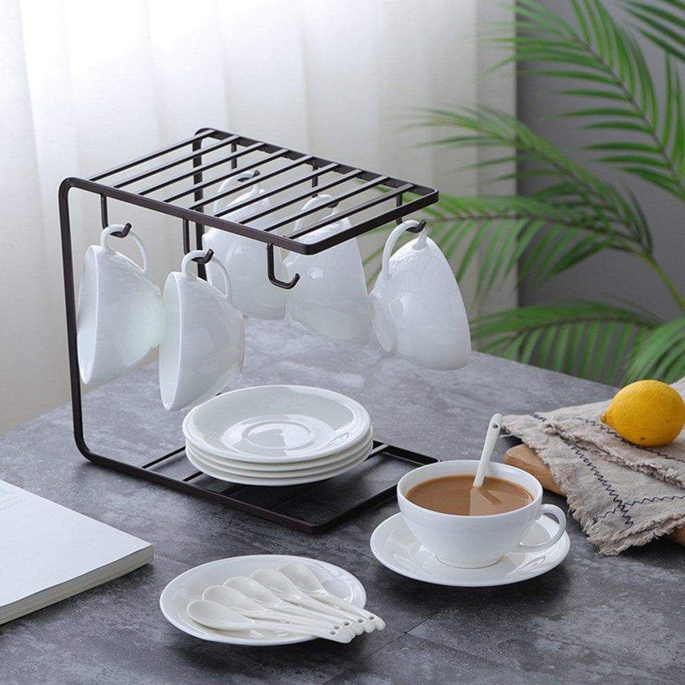 Shop for 7u metal coffee mug cup holder organizer stand for cabinet counter desk kitchen drying display rack with 6 hooks for large mug 9 5 x 9 1inch black