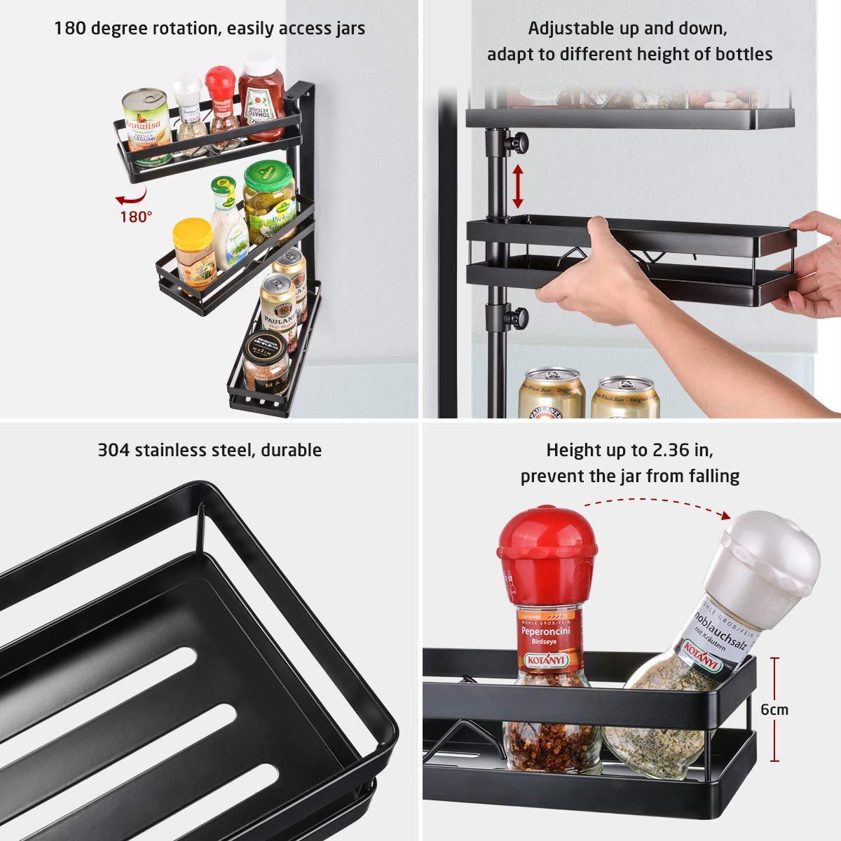 Buy 3 tier wall mounted spice rack organizer kinghouse kitchen bathroom storage organizer spice bottle jars rack holder with adjustable shelf stainless steel