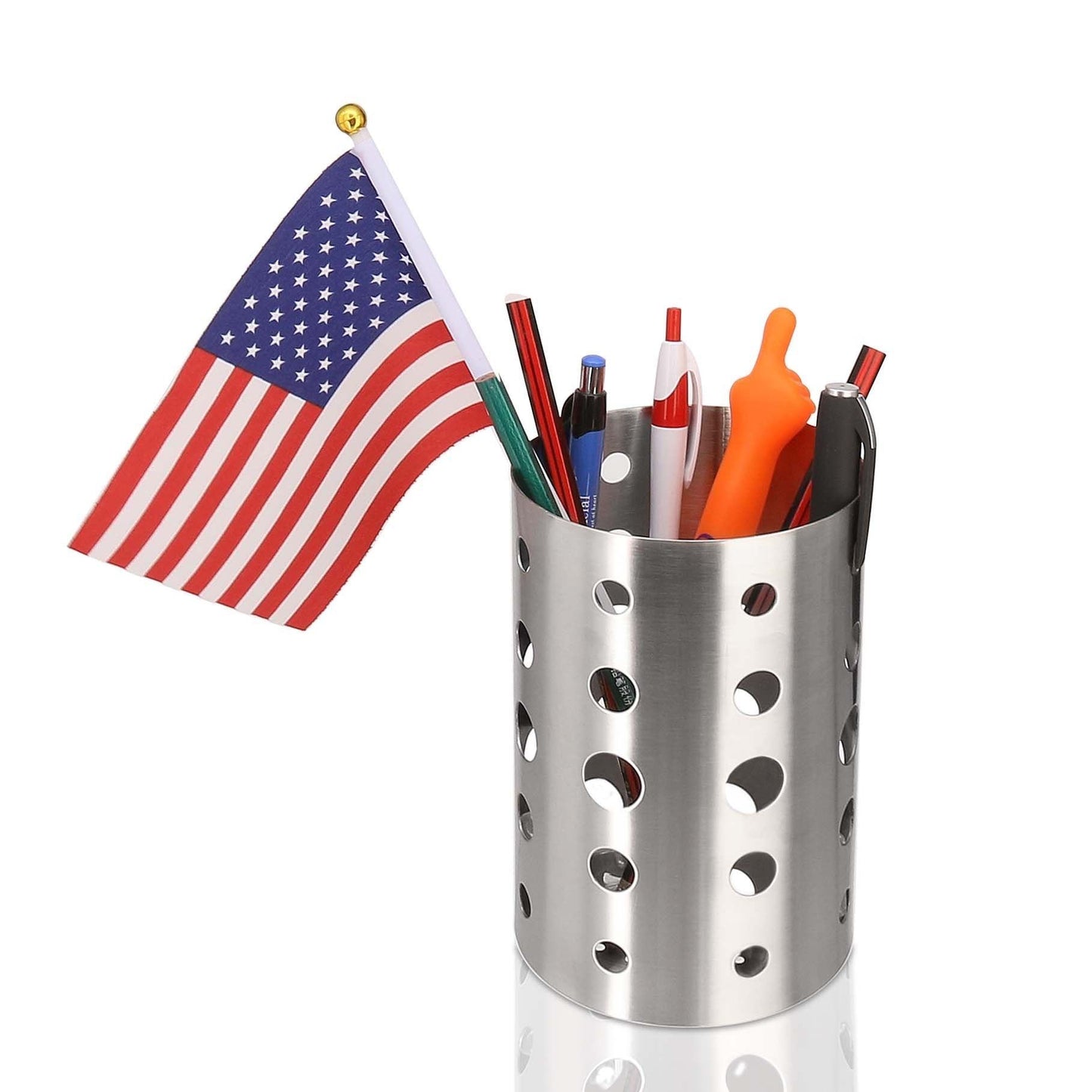 Organize with topoko thick stainless steel circular hole tableware cage chopsticks tube storage brush holder kitchen caddy utensil holder 4x6 inch