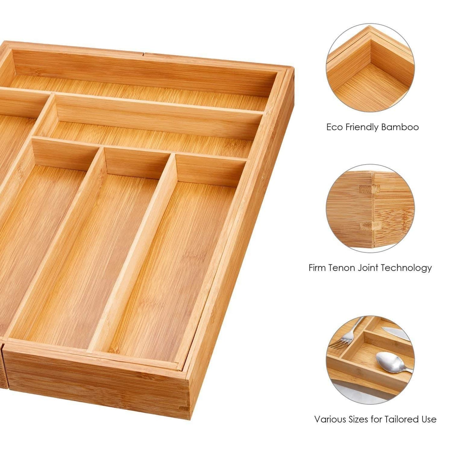 Buy bamboo kitchen drawer organizer deik expandable utensil and cutlery tray adjustable silverware organizer with 100 pure bamboo best for flatware cutlery wooden or stainless utensils
