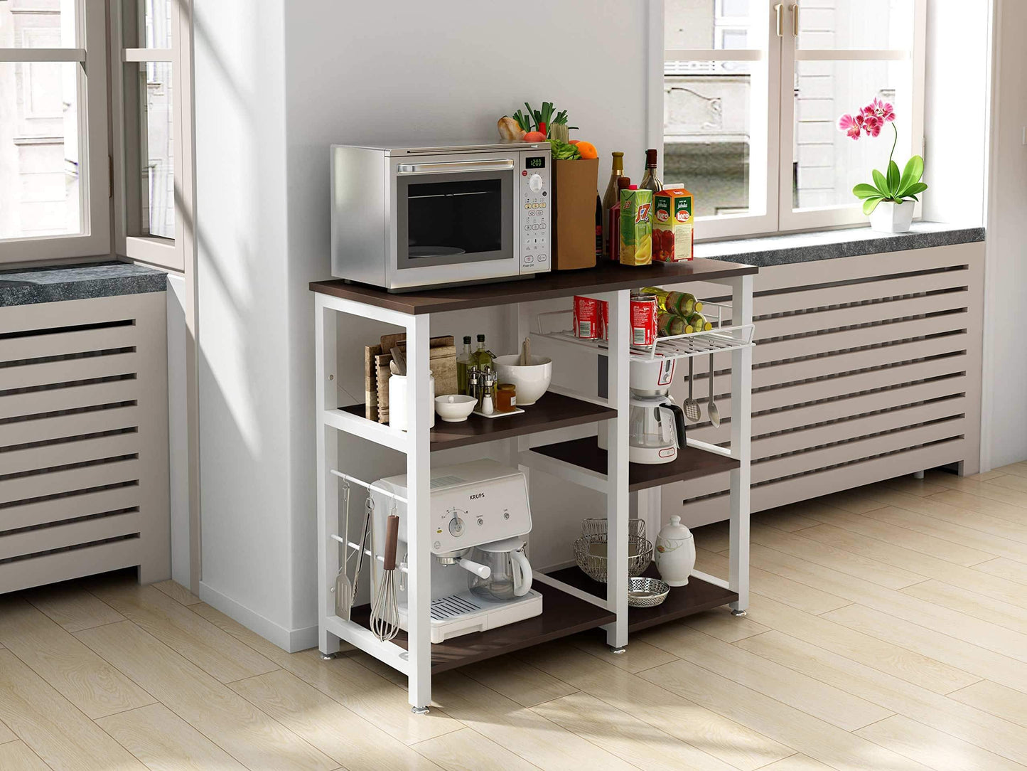 Home mixcept multi purpose 3 tier kitchen bakers rack utility microwave oven stand storage cart workstation shelf w5s bk mi black