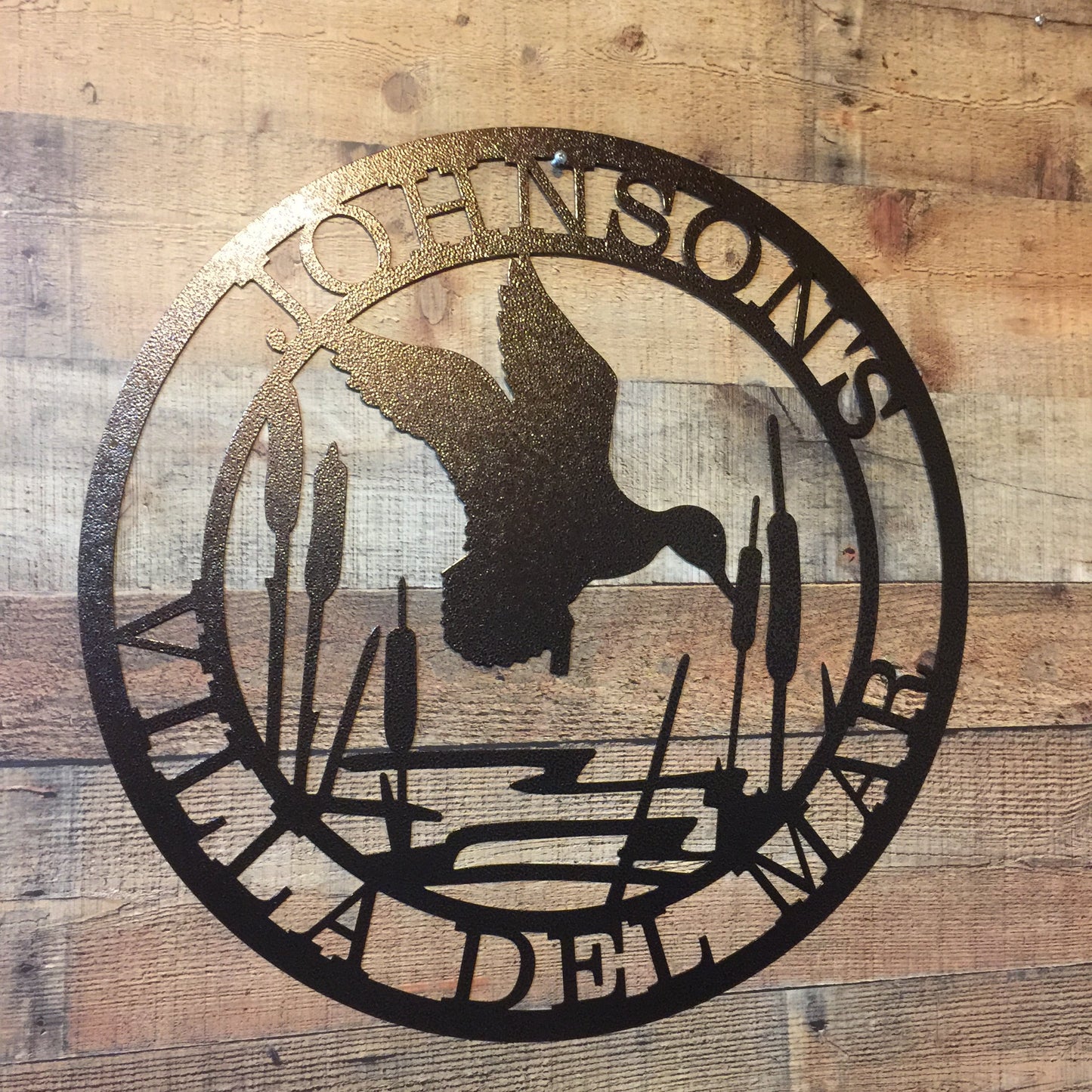 Hunter's Duck with Cattails Personalized Metal Sign