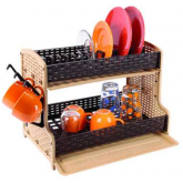2 Tier Kitchen Galaxy Rattan Style Dish Rack With Tray and Hooks K0731