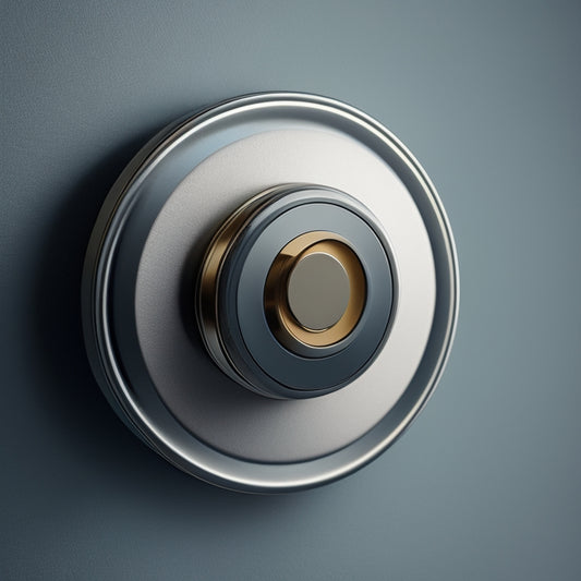 A metallic panel connector with a flush-mounted button featuring a circular recess and a centered, rounded, silver button with a subtle chamfer, set against a neutral, matte background.