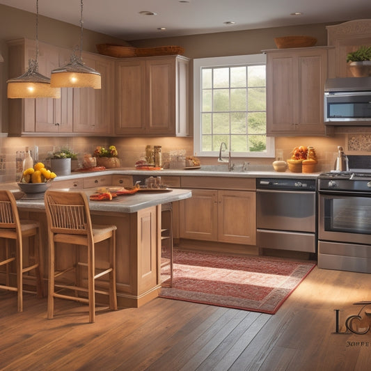 A warm, well-lit kitchen with a walk-in pantry, lowered countertops, and a sink with lever handles, featuring a wheelchair-accessible island and a cooktop with touch controls.