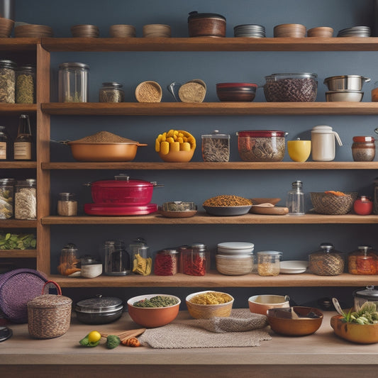 A beautifully organized kitchen featuring a wooden Lazy Susan cabinet, showcasing vibrant spices, colorful dishes, and sleek cookware. Warm lighting highlights the circular design, enhancing the sense of optimal space and easy access.