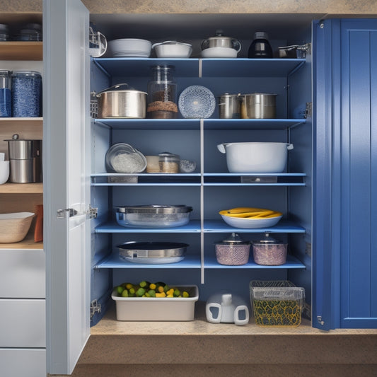 A cluttered kitchen cabinet with open doors revealing disorganized utensils, juxtaposed with a refinished cabinet featuring sleek under-drawer storage compartments and neatly arranged cookware.