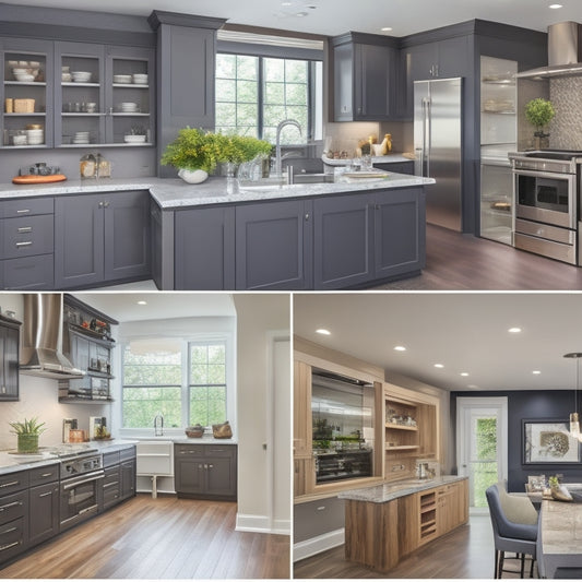 A modern, sleek kitchen with floor-to-ceiling cabinets, pull-out pantry shelves, and a built-in kitchen island with a sink and cooktop, surrounded by ample counter space and minimal clutter.