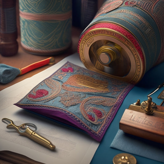 A stylized illustration of a PDF file with a lock bursting open, revealing a seamless, flowing fabric pattern unfolding from within, surrounded by sewing tools and threads.