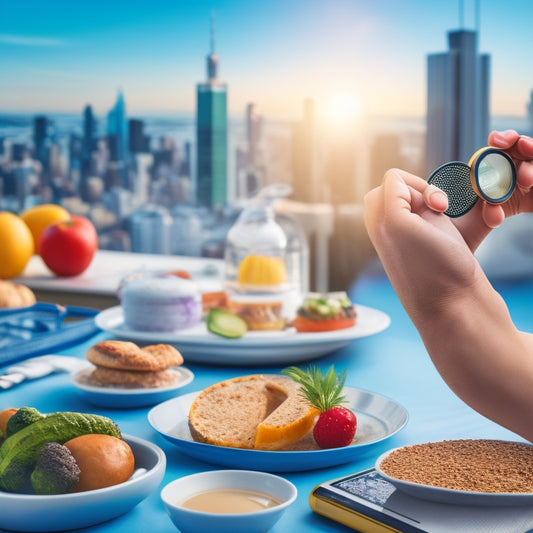 An illustration of a concerned consumer holding a smartphone, with a magnifying glass hovering above a plate of spoiled food, surrounded by icons of government agencies and a cityscape in the background.
