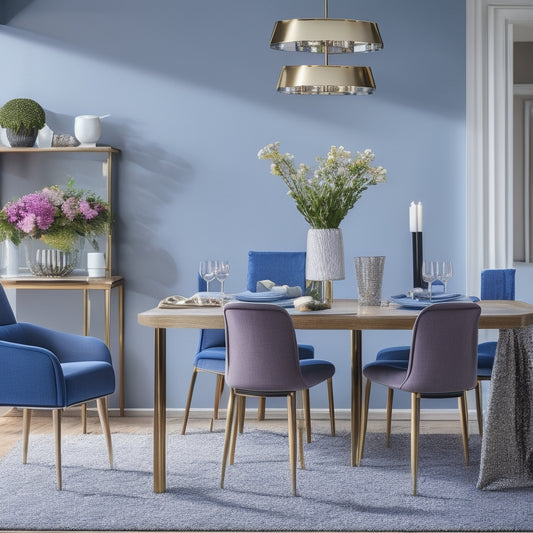 A modern dining room with a HOMCOM sideboard as the centerpiece, surrounded by a few stylish dinner plates, a vase with fresh flowers, and a few chairs with sleek metal legs.