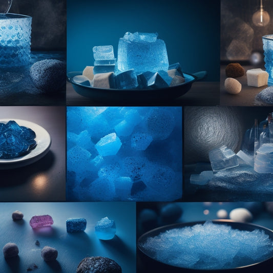 A cluttered and dimly lit online forum background with multiple speech bubbles in shades of blue, overlapping and tangled, surrounded by broken ice cubes and shattered frozen treats.