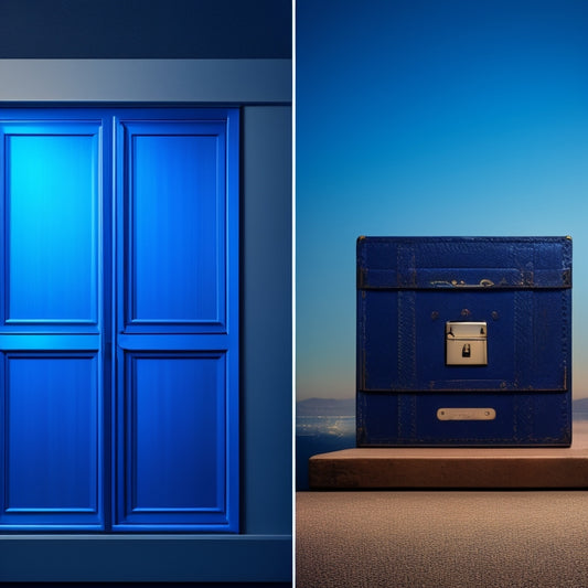 A split-screen image with a padlock on a dark background on one side, symbolizing Dropbox Basic, and a fortified building with multiple locks and a shield on a light background on the other side, representing Dropbox Business.