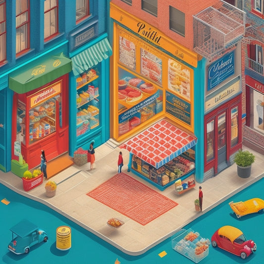 A stylized illustration of a Manhattan street scene with a subtle COVID-19 nod (e.g., a faint mask pattern on the sidewalk), featuring various food pantry locations marked with colorful, stylized icons.