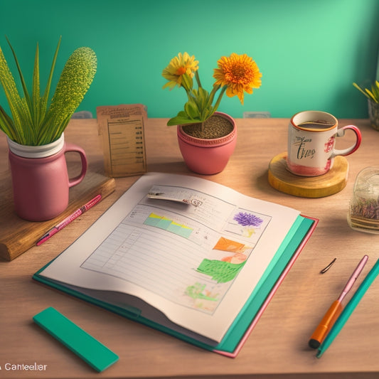 A stylized illustration of a tidy desk with a calendar, a few colorful pens, and a single, open folder with a peek of a checklist inside, surrounded by subtle hints of spring.