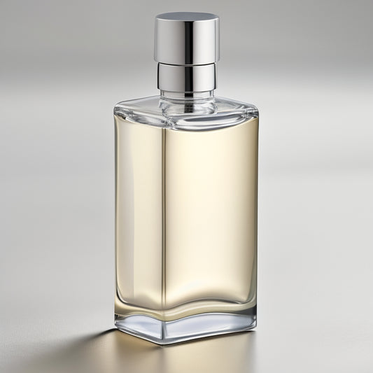 A sleek, modern bottle with a square shape and rounded edges, featuring a prominent, chrome-colored leak-proof cap with a subtle spiral design, set against a clean, white background.