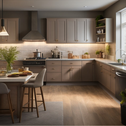 A warm, well-lit kitchen with wheelchair-accessible countertops, a sink with lever handles, and a cooktop with tactile controls, surrounded by minimalist decor and plenty of open floor space.