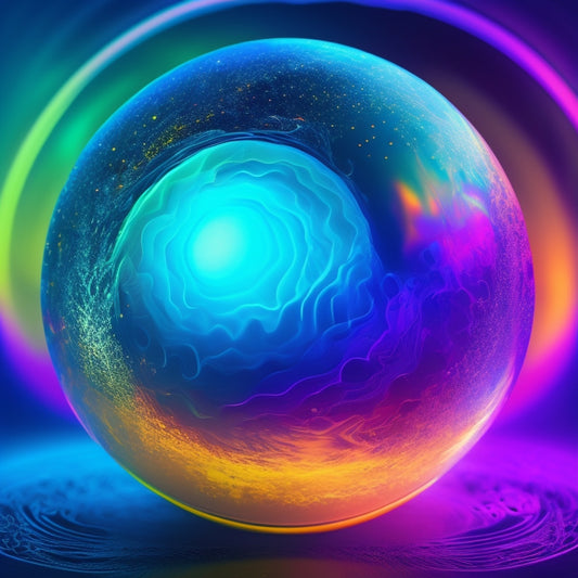 A futuristic, spherical sound wave emanating from a glowing, iridescent core, surrounded by vibrant, swirling patterns of light that evoke a sense of global connection and unity.