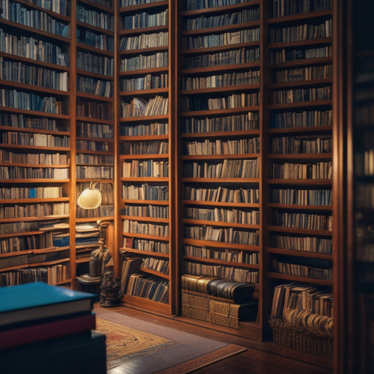 A dimly lit, overcrowded bookshelf with empty spaces, juxtaposed with a bright, sprawling library in the background, overflowing with diverse, vibrant book spines and towering stacks.