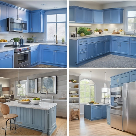 A modern kitchen with a wheelchair-accessible island, lowered countertops, and ample floor space, featuring a roll-under sink, pull-out cabinets, and a side-by-side refrigerator with handles at a comfortable height.