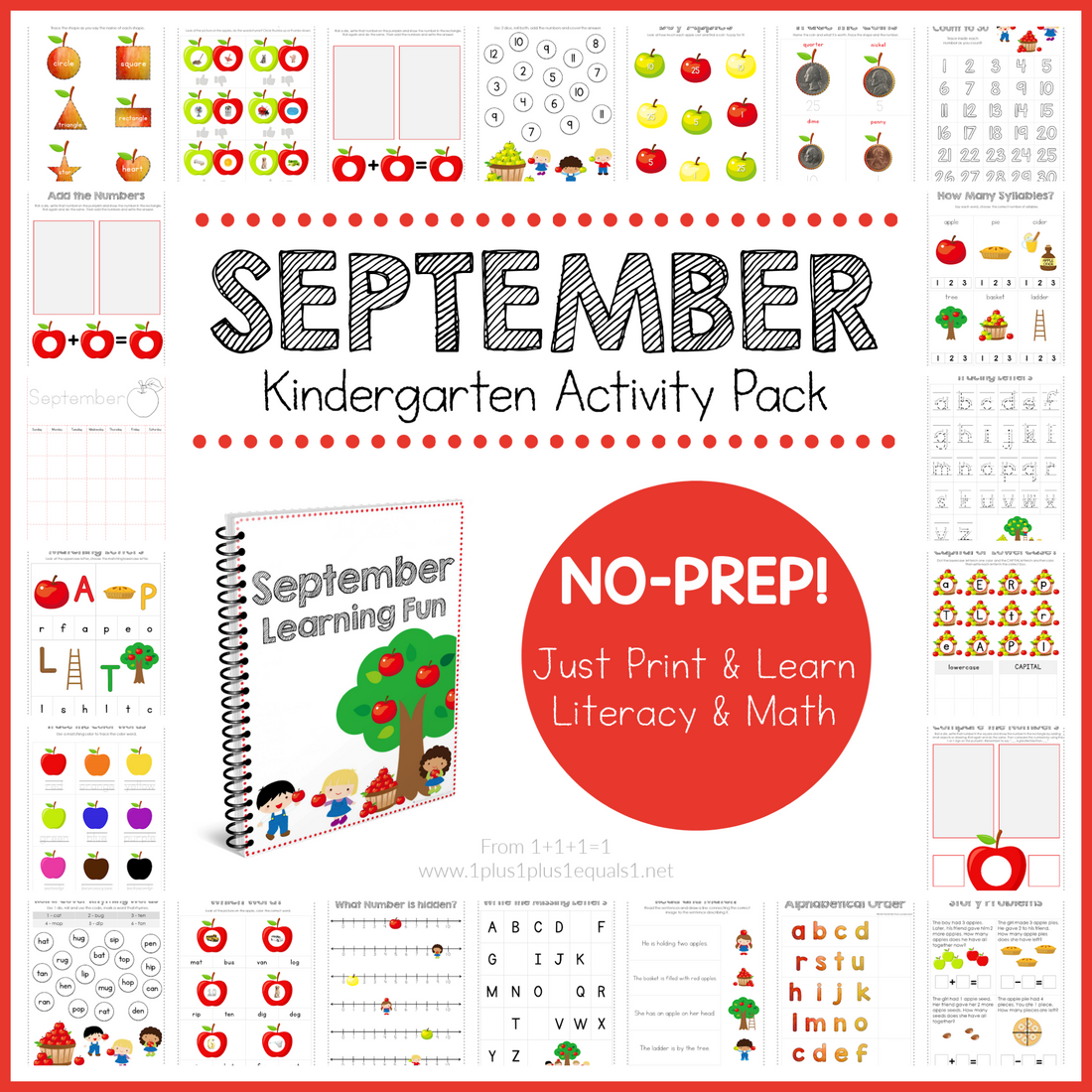 Apple Theme No-Prep Kindergarten Activity Pack for September