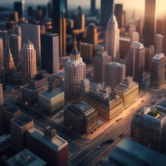 An intricate, 3D illustration of a cityscape with various buildings, each with a subtle, glowing grid pattern underlying its structure, conveying the hidden codes and regulations that shape urban development.