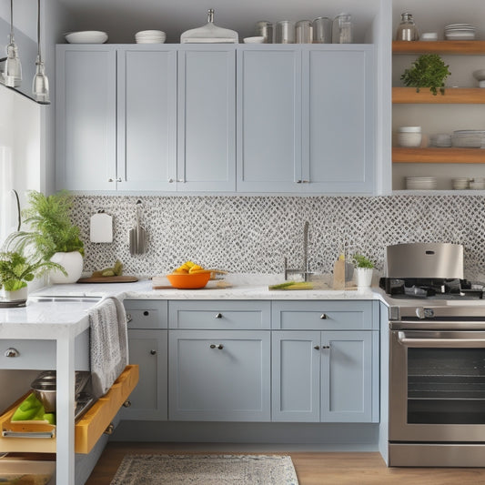 A clutter-free, modern kitchen with sleek countertops, a stainless steel sink, and a few strategically placed storage solutions: a pegboard on the wall, a utensil organizer near the stove, and a slide-out pantry.