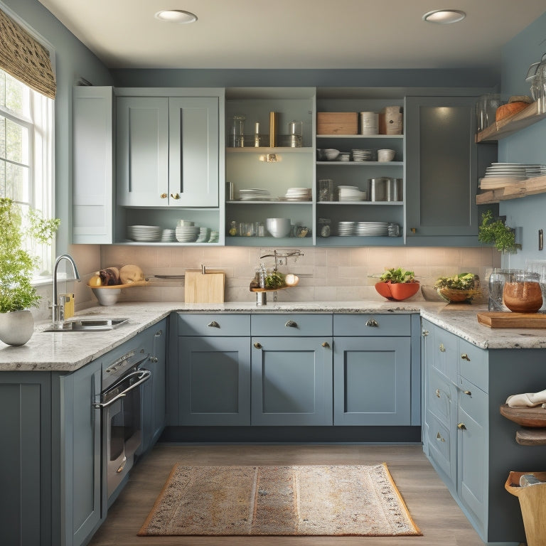 A cluttered small kitchen with open cabinets, overflowing countertops, and a messy island, contrasted with a sleek, organized version featuring bespoke cabinets, pull-out shelves, and a tidy countertop.