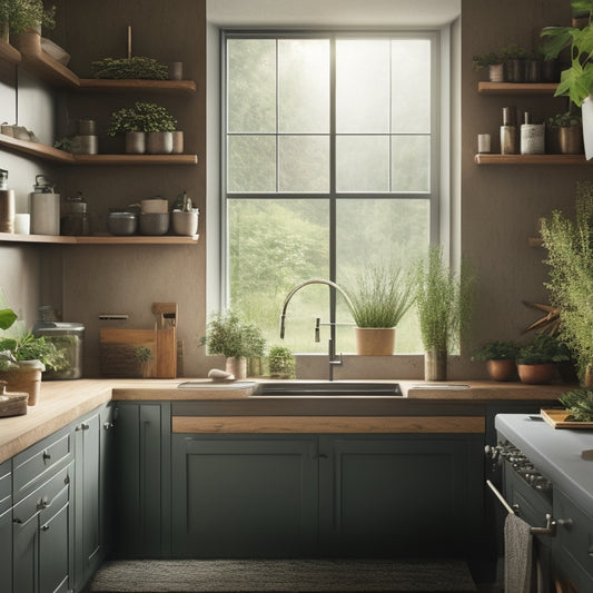 A sleek kitchen wall displaying a magnetic knife strip with integrated compartments for spices and utensils, surrounded by vibrant herbs in pots, warm wooden cabinetry, and soft natural light streaming in from a nearby window.