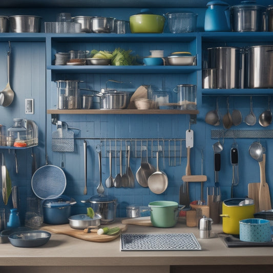 A cluttered small kitchen with utensils scattered on countertops, a cramped drawer overflowing with kitchen tools, and a sleek, organized kitchen with utensils neatly stored in a pegboard and a compact utensil organizer.