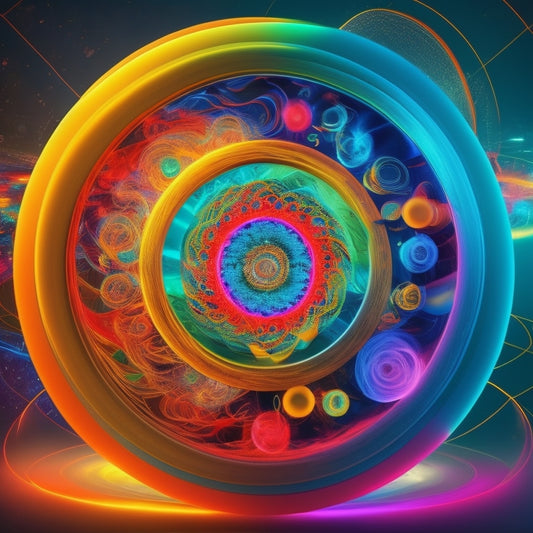 A vibrant, swirling vortex of colorful circles, lines, and icons, radiating from a central point, transforming a dull list into a dynamic, 3D mind map, with glowing connections and pulsing nodes.
