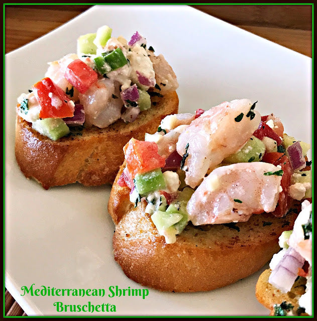 Healthy Appetizers...Featuring Mediterranean Shrimp Bruschetta #gulfshrimp #lightappetizers #mediterraneanflavor
