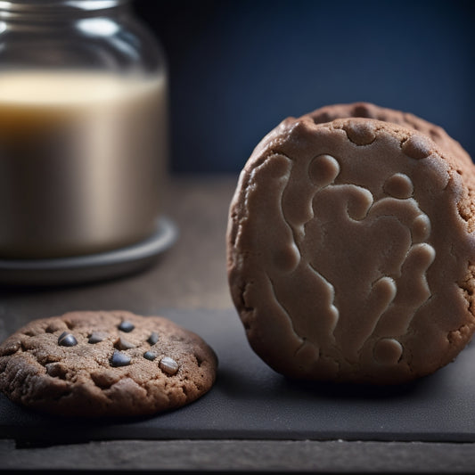 A padlock surrounding a cookie with a subtle grid pattern in the background, with faint binary code and subtle hints of a computer screen's glow.