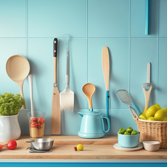 A tidy kitchen counter with a small, wall-mounted utensil organizer holding a few frequently used items, such as a silicone spatula, a wooden spoon, and a pair of kitchen shears.
