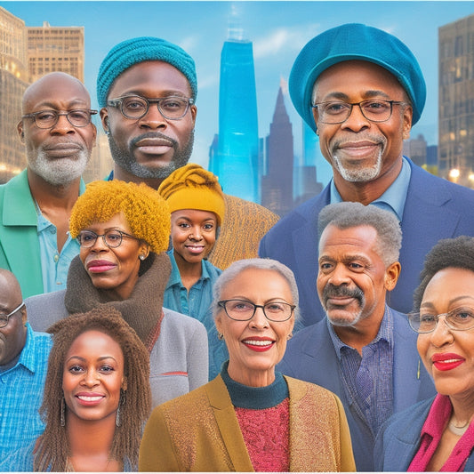 An illustration of a diverse group of New Yorkers from different ages and backgrounds standing in a circle, surrounded by icons of city services, with speech bubbles connecting their mouths to the icons.