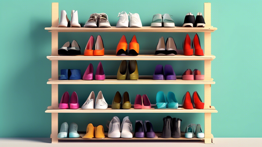 Create an image of a vertical shoe rack organizer being assembled step-by-step, starting from gathering materials to the final product. Each step should be clearly labeled and easy to follow for a DIY enthusiast.