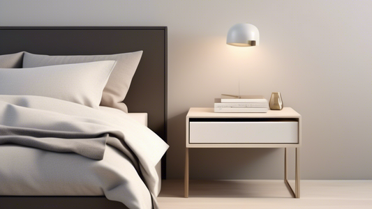 Create an image of a modern, minimalist nightstand with a hidden drawer feature. The nightstand should have a sleek design with clean lines and a neutral color palette. The hidden drawer should be seamlessly integrated into the design, with no visibl