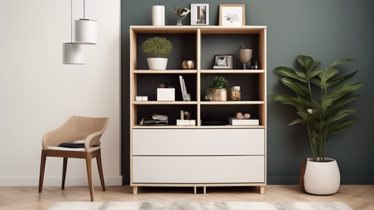 Create an image of a modern, compact storage unit designed specifically for condos, showcasing its multipurpose functionality and sleek design. Show the unit strategically organizing various items efficiently in a small living space, demonstrating in