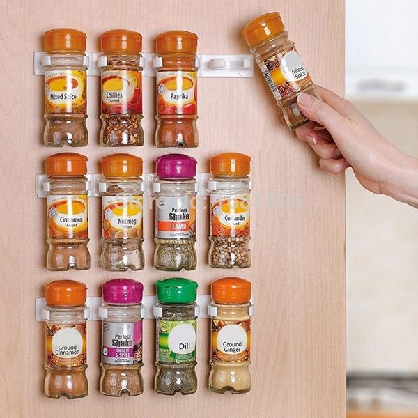 Portable Cabinet Spice Wall Rack Storage Plastic Kitchen Organizer Door Hooks