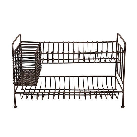 Creative Co-Op DA8086 2-Tier Metal Dish Rack with Utensil Compartment