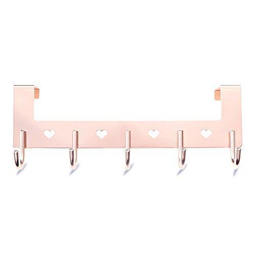 Gulevy Rose Gold Over The Door Hook Organizer Rack - 5 Hook Over Door Hanger Hook - Heavy Duty Towel Hook Set/Robe Hook Set/Clothes Hanger Rack - Rose Gold